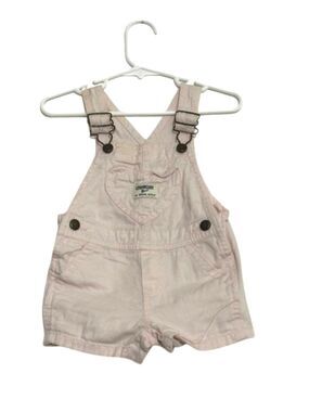 OshKosh B'gosh Pale Pink Heart Shortall Romper Size 12m Canvas Baby